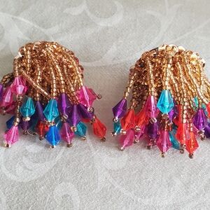 Colorful Beaded CLIP ON Earrings